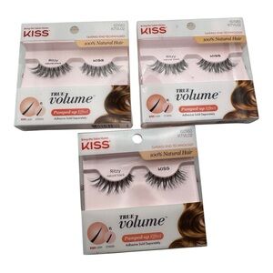 3x KISS True Volume False Eyelashes Ritzy Natural Black 100%‎ Natural Hair
